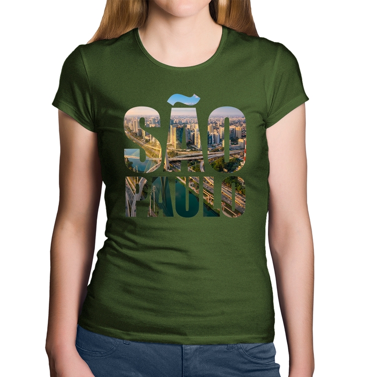 Baby Look Algodão São Paulo Cidade Letras - Musgo