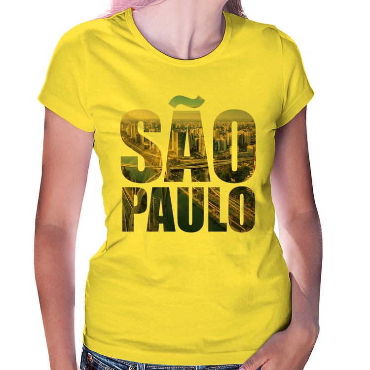 Baby Look São Paulo Cidade Letras - Amarela