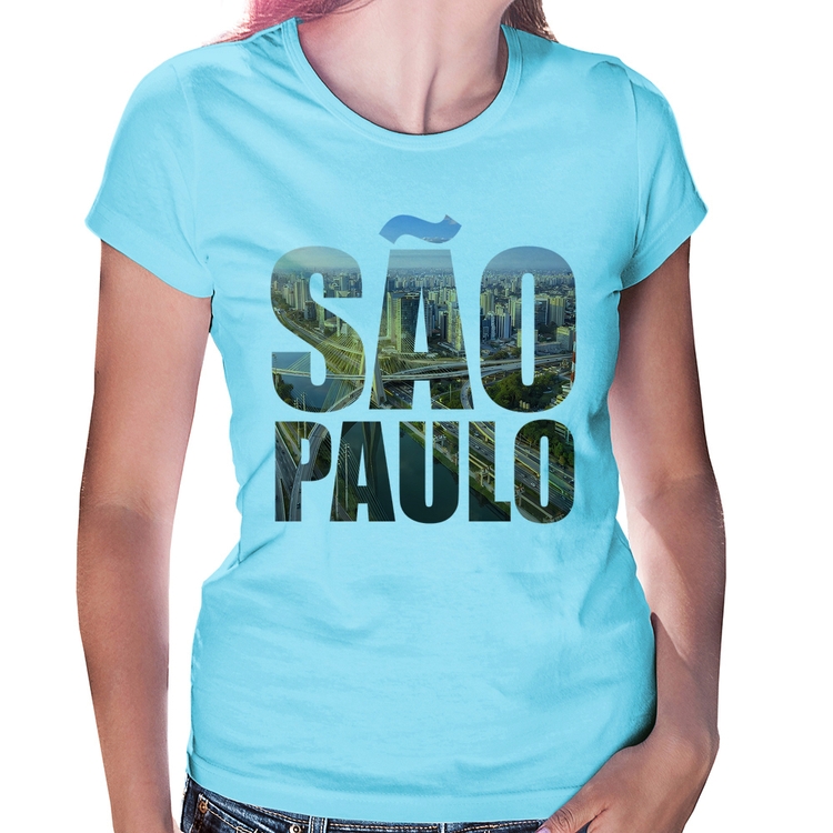 Baby Look São Paulo Cidade Letras - Azul Bebê