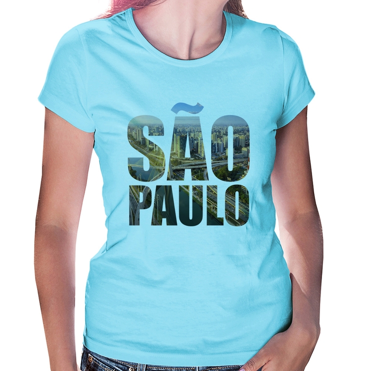 Baby Look São Paulo Cidade Letras - Azul Bebê