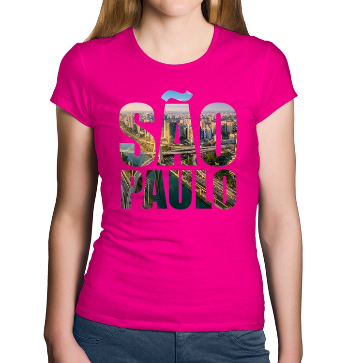 Baby Look Algodão São Paulo Cidade Letras - Rosa