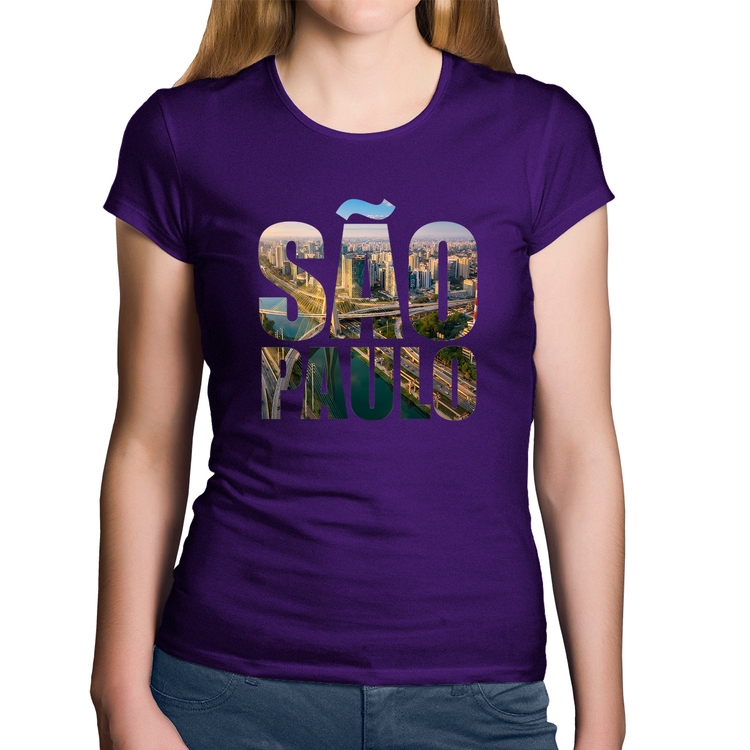 Baby Look Algodão São Paulo Cidade Letras - Roxa