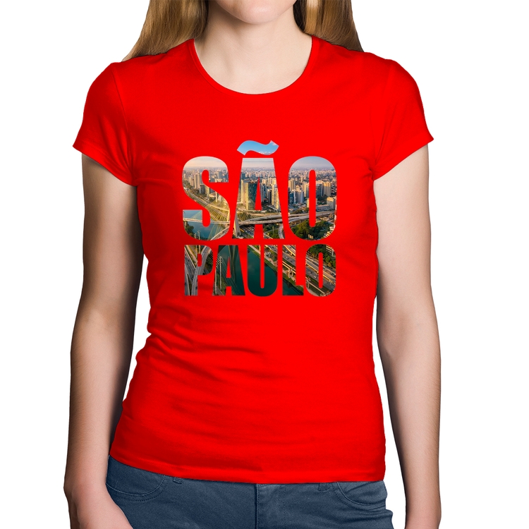 Baby Look Algodão São Paulo Cidade Letras - Vermelha
