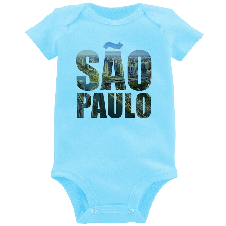 Body Bebê São Paulo Cidade Letras - Azul Bebê