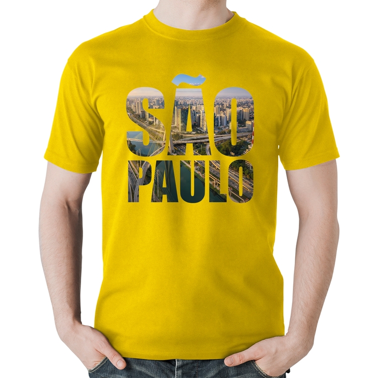 Camiseta Algodão São Paulo Cidade Letras - Amarela