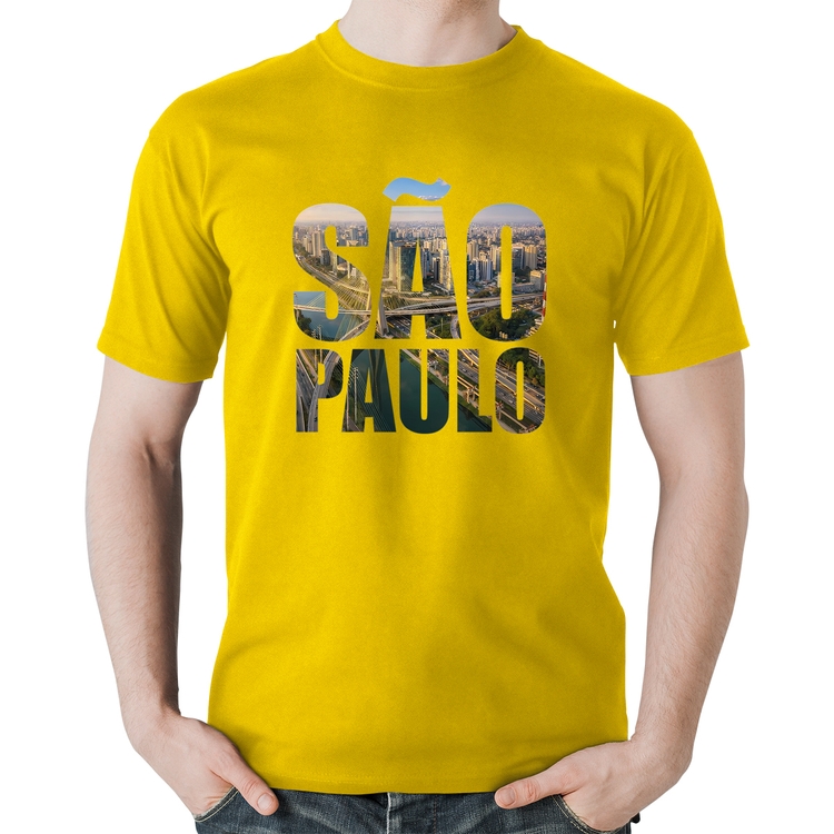 Camiseta Algodão São Paulo Cidade Letras - Amarela