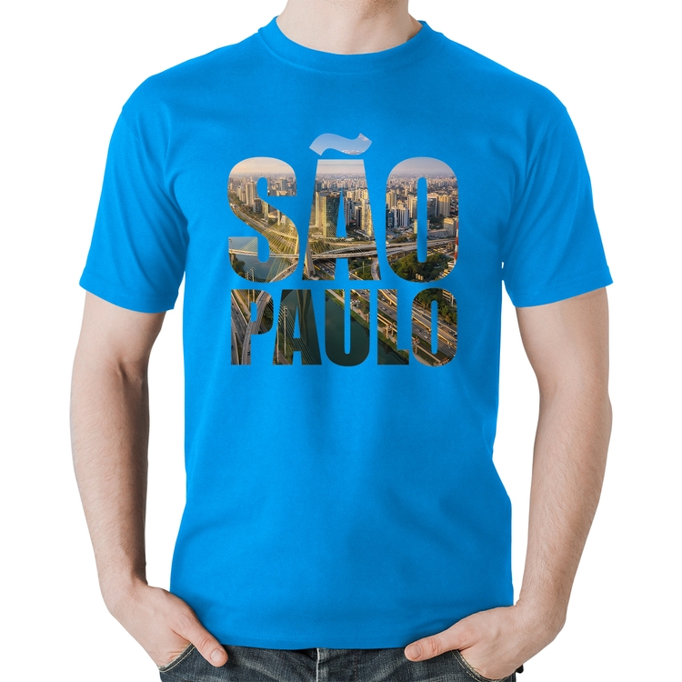 Camiseta Algodão São Paulo Cidade Letras - Azul