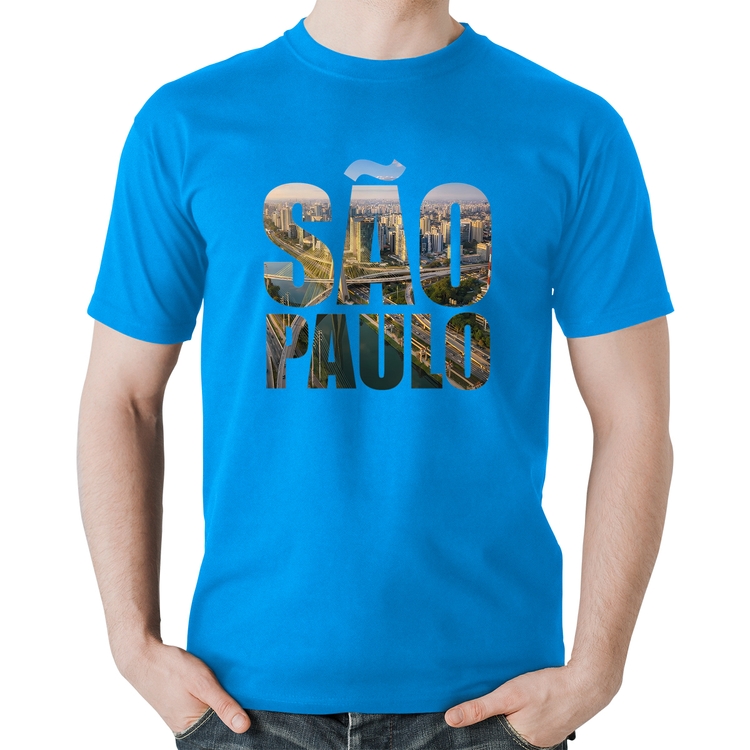 Camiseta Algodão São Paulo Cidade Letras - Azul