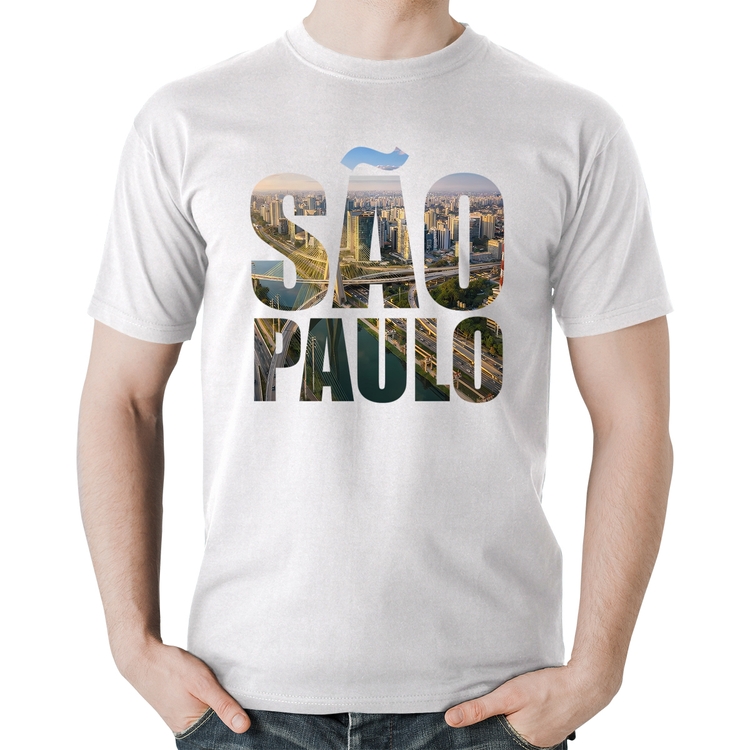Camiseta Algodão São Paulo Cidade Letras - Branca