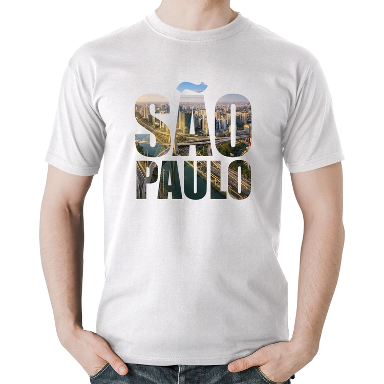 Camiseta Algodão São Paulo Cidade Letras - Branca