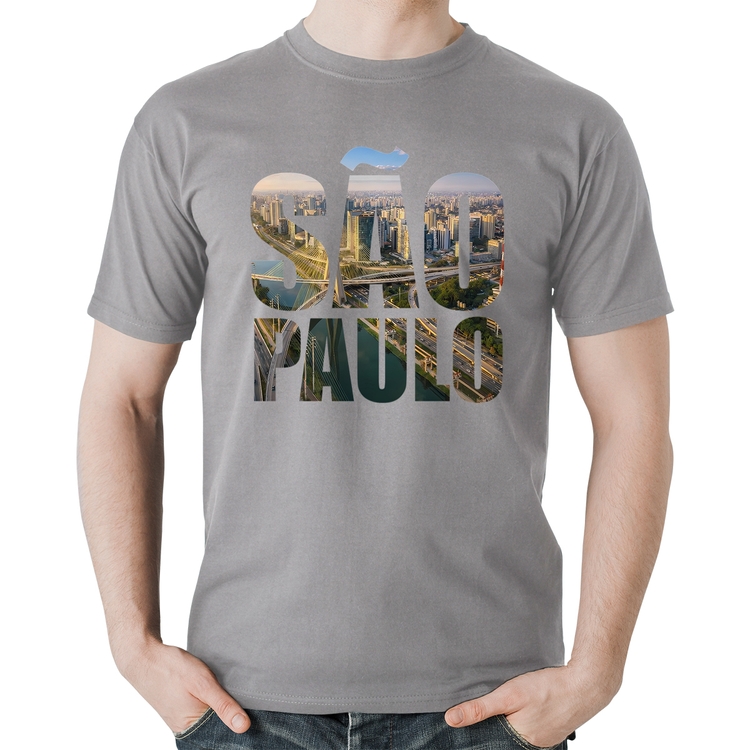 Camiseta Algodão São Paulo Cidade Letras - Cinza