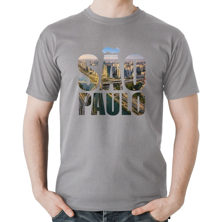 Camiseta Algodão São Paulo Cidade Letras - Cinza