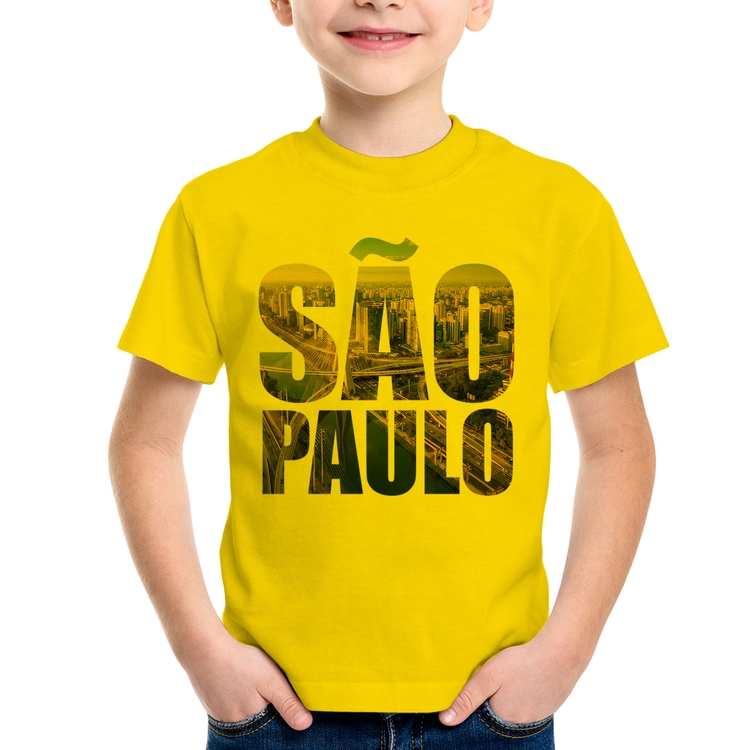 Camiseta Infantil São Paulo Cidade Letras - Amarela