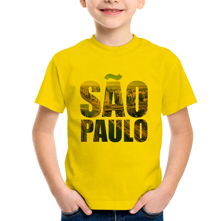 Camiseta Infantil São Paulo Cidade Letras - Amarela