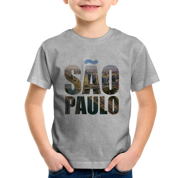 Camiseta Infantil São Paulo Cidade Letras - Cinza