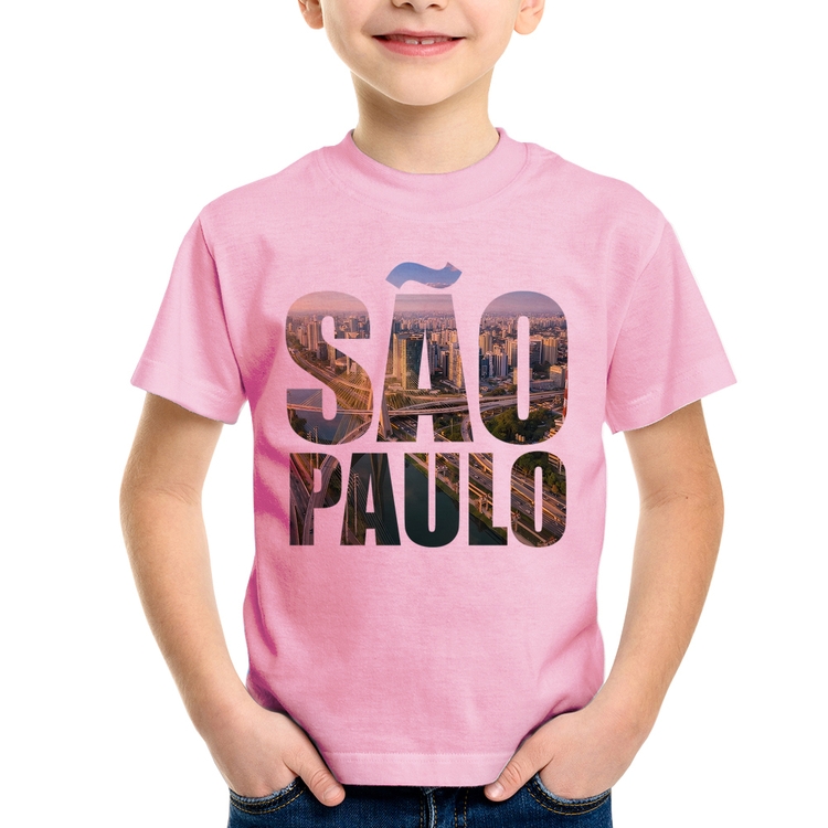 Camiseta Infantil São Paulo Cidade Letras - Rosa Bebê