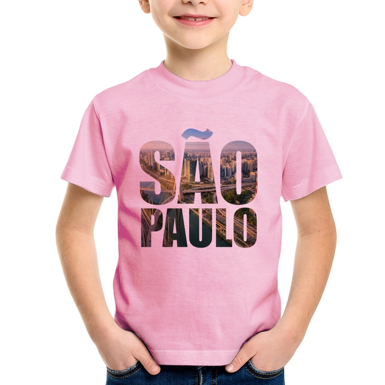 Camiseta Infantil São Paulo Cidade Letras - Rosa Bebê