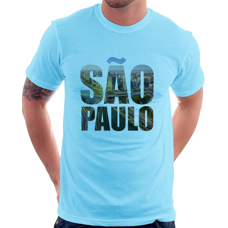 Camiseta São Paulo Cidade Letras - Azul Bebê