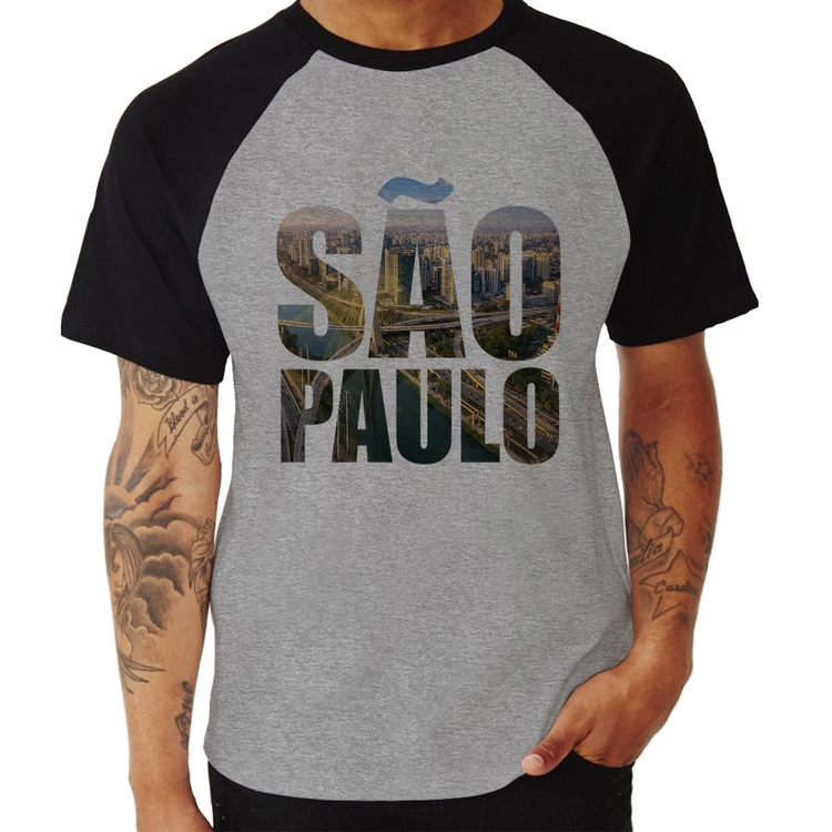 Camiseta Raglan São Paulo Cidade Letras - Cinza/Preto