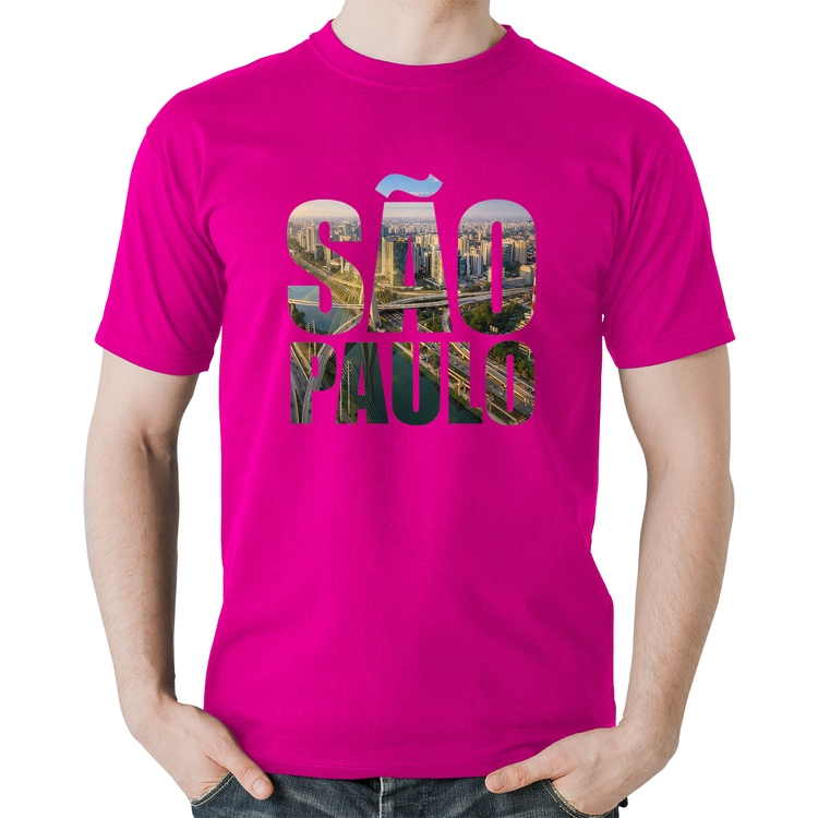 Camiseta Algodão São Paulo Cidade Letras - Rosa
