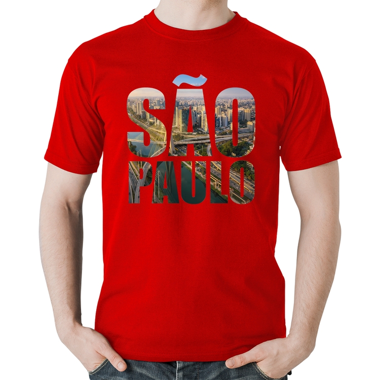 Camiseta Algodão São Paulo Cidade Letras - Vermelha