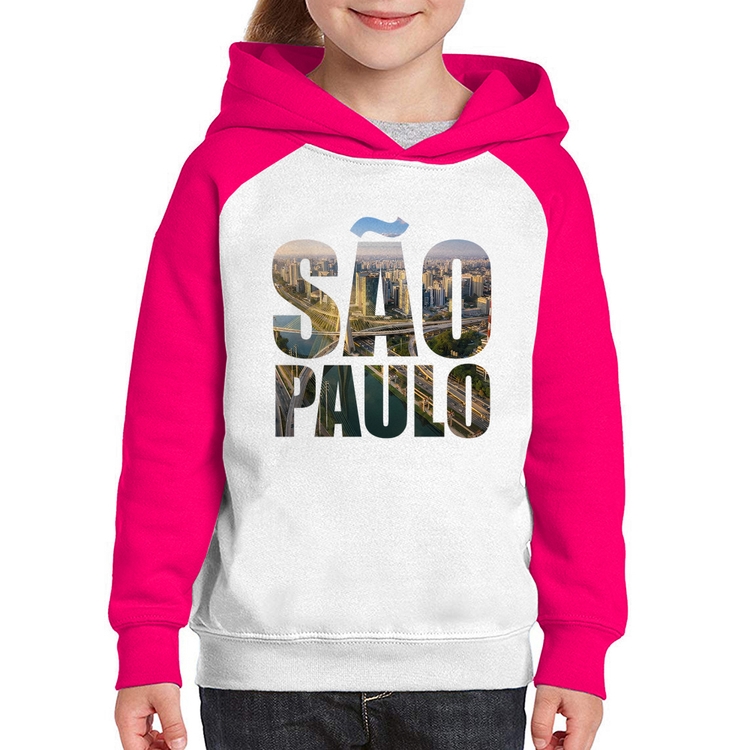 Moletom Infantil São Paulo Cidade Letras - Branco/Rosa