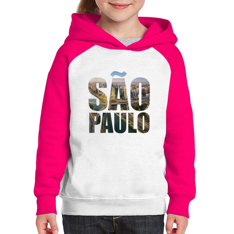 Moletom Infantil São Paulo Cidade Letras - Branco/Rosa