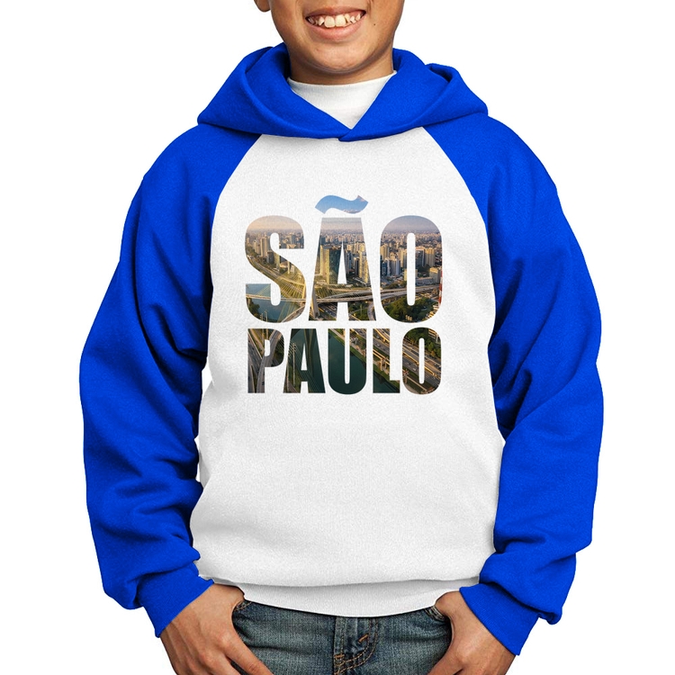 Moletom Infantil São Paulo Cidade Letras - Branco/Azul