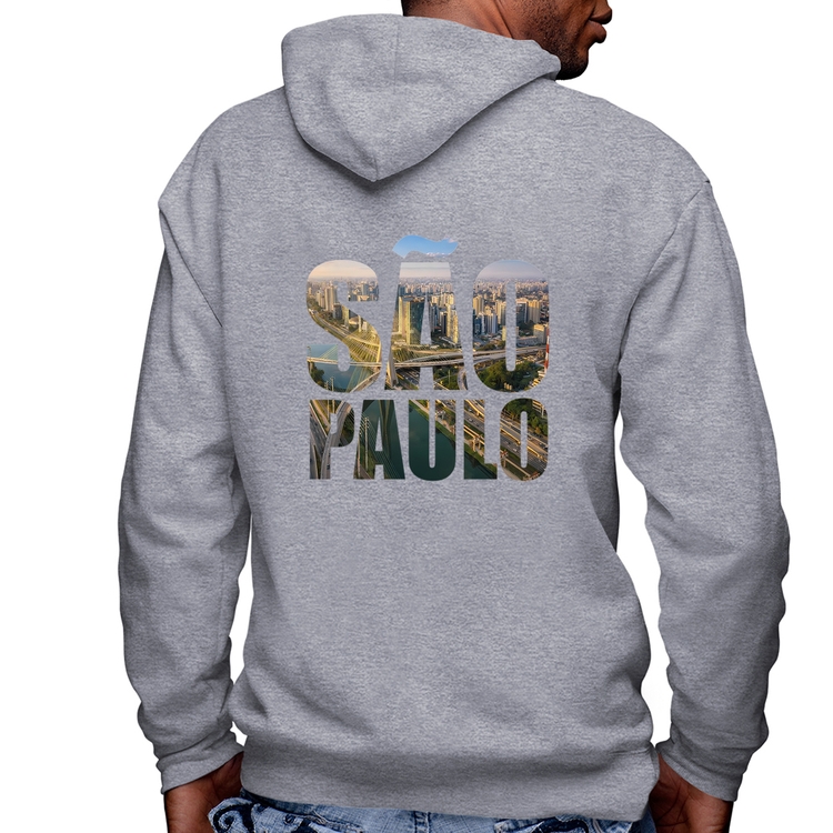 Blusa Moletom São Paulo Cidade Letras Masculina com Capuz e Zíper - Mescla