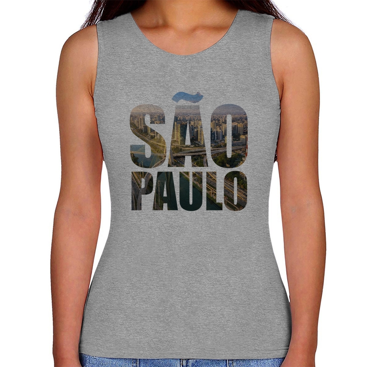 Regata Feminina São Paulo Cidade Letras - Cinza