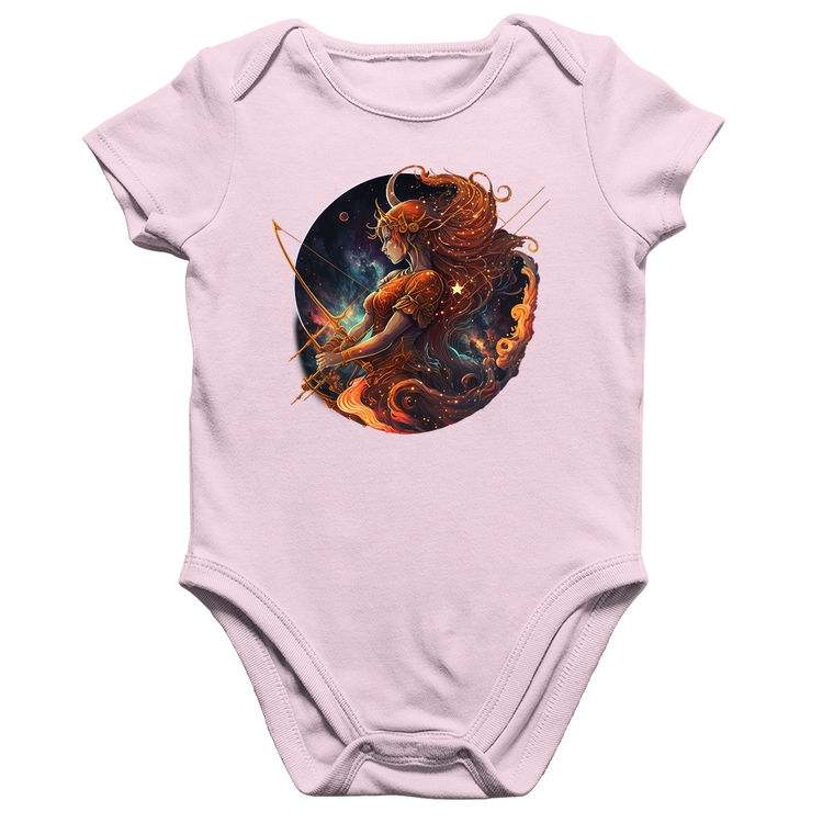 Body Bebê Algodão Sagitário Sígno - Rosa Bebê