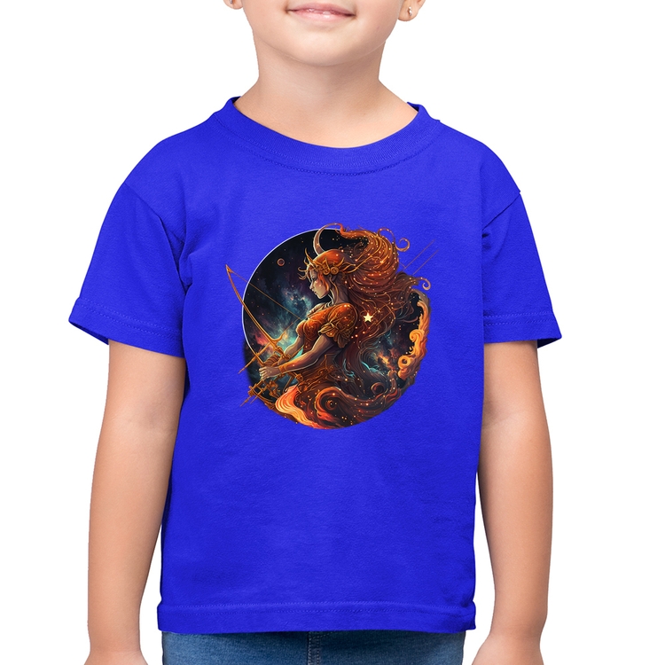 Camiseta Algodão Infantil Sagitário Signo - Azul Royal