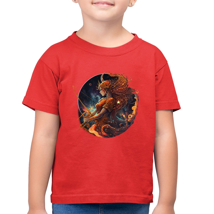 Camiseta Algodão Infantil Sagitário Sígno - Vermelha