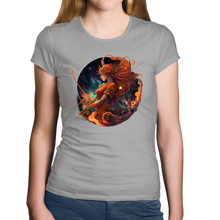 Baby Look Algodão Sagitário Sígno - Cinza