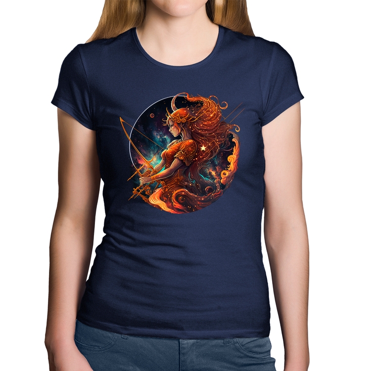 Baby Look Algodão Sagitário Sígno - Marinho