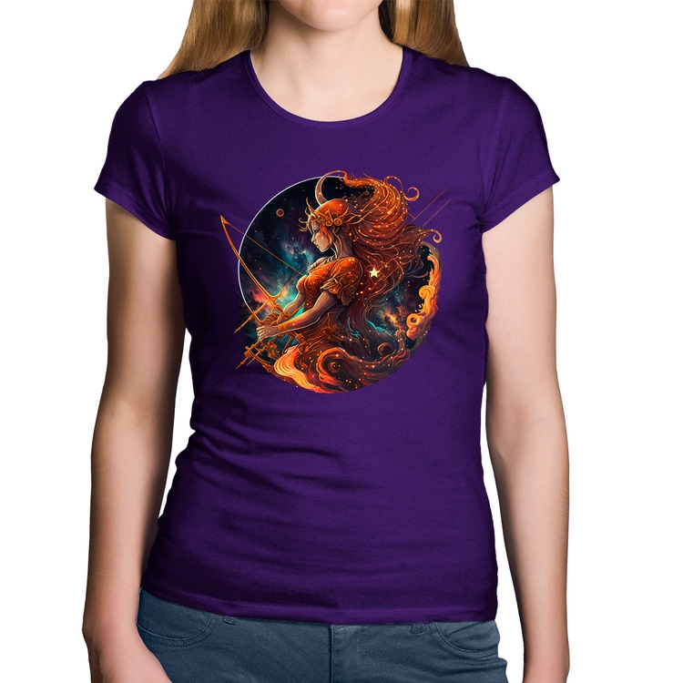 Baby Look Algodão Sagitário Sígno - Roxa