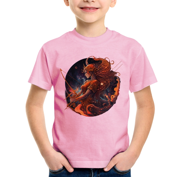 Camiseta Infantil Sagitário Sígno - Rosa Bebê