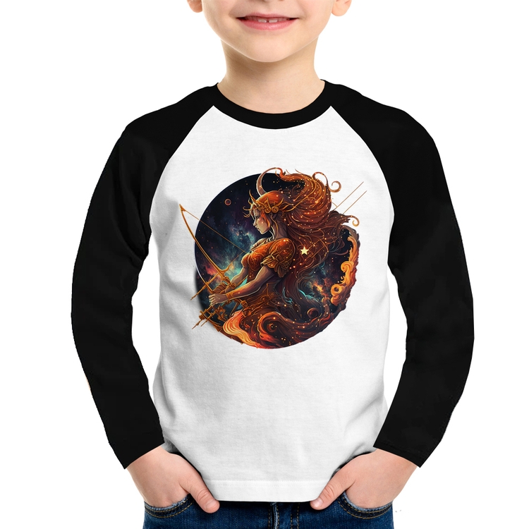 Camiseta Raglan Infantil Sagitário Sígno Manga Longa