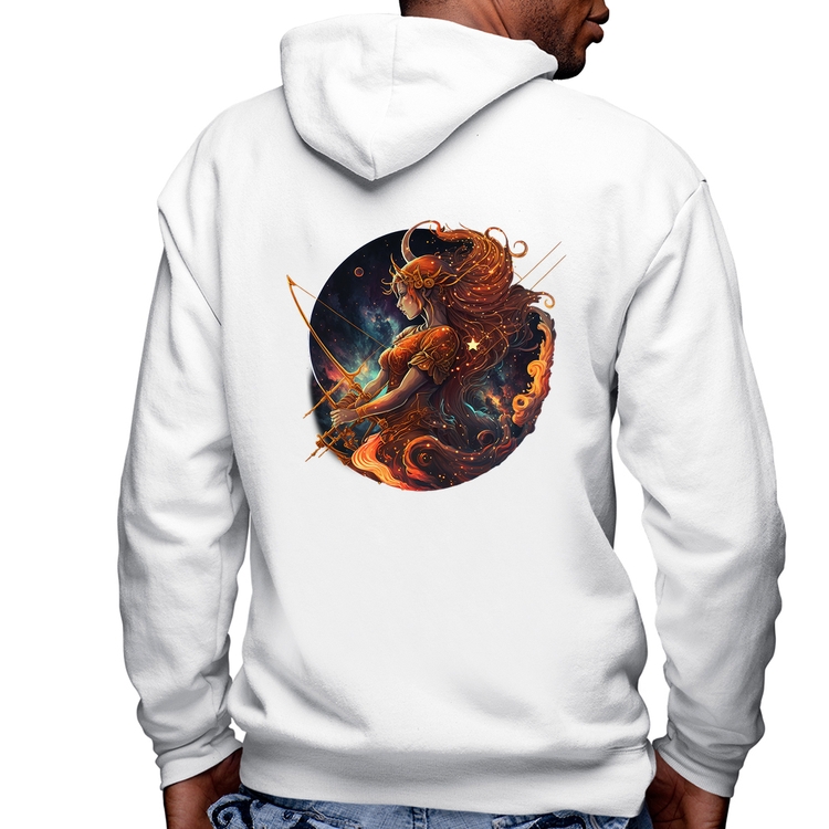 Blusa Moletom Sagitário Sígno Masculina com Capuz e Zíper - Branca