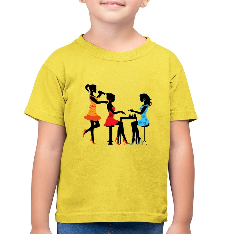 Camiseta Algodão Infantil Salão de Beleza Cabeleireira e Manicure - Amarelo Canário