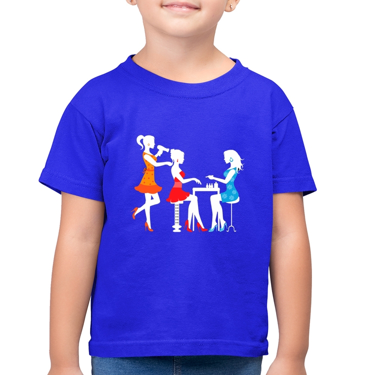 Camiseta Algodão Infantil Salão de Beleza Cabeleireira e Manicure - Azul Royal