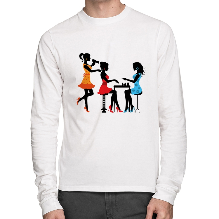 Camiseta Algodão Salão de Beleza Cabeleireira e Manicure Manga Longa - Branca