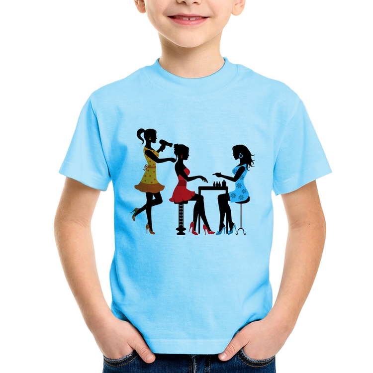 Camiseta Infantil Salão de Beleza Cabeleireira e Manicure - Azul Bebê