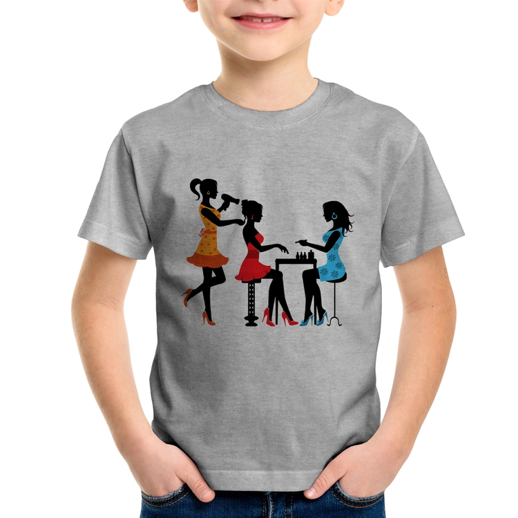 Camiseta Infantil Salão de Beleza Cabeleireira e Manicure - Cinza