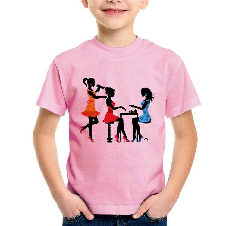 Camiseta Infantil Salão de Beleza Cabeleireira e Manicure - Rosa Bebê