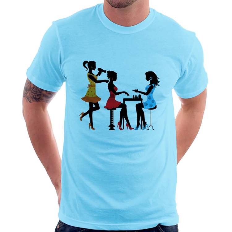 Camiseta Salão de Beleza Cabeleireira e Manicure - Azul Bebê