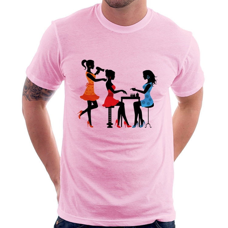Camiseta Salão de Beleza Cabeleireira e Manicure - Rosa Bebê