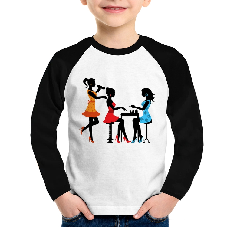 Camiseta Raglan Infantil Salão de Beleza Cabeleireira e Manicure Manga Longa