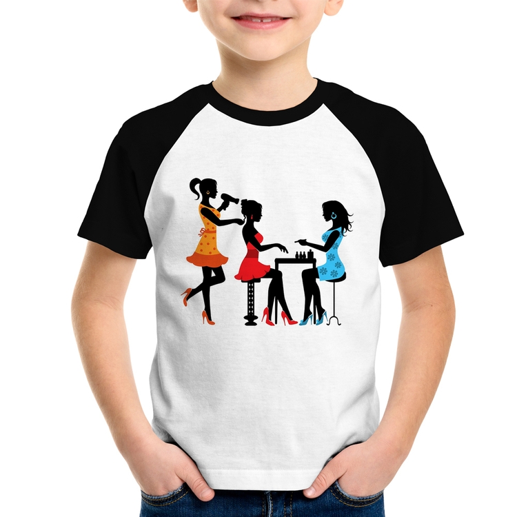 Camiseta Raglan Infantil Salão de Beleza Cabeleireira e Manicure