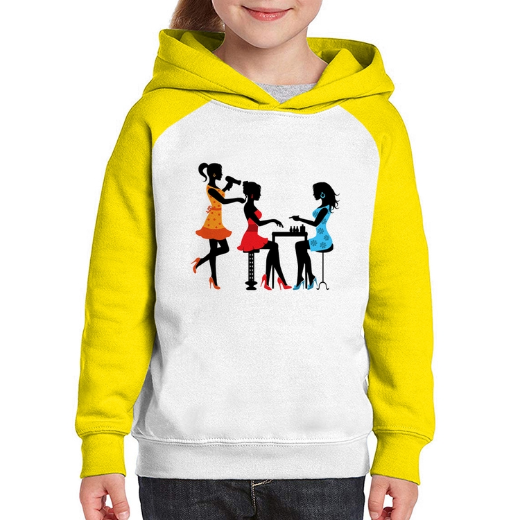 Moletom Infantil Salão de Beleza Cabeleireira e Manicure - Branco/Amarelo